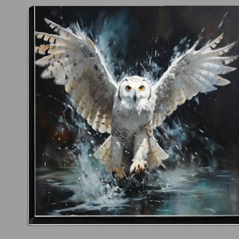 Buy Di-Bond : (Snowy Owl Hunting for fish on the river)