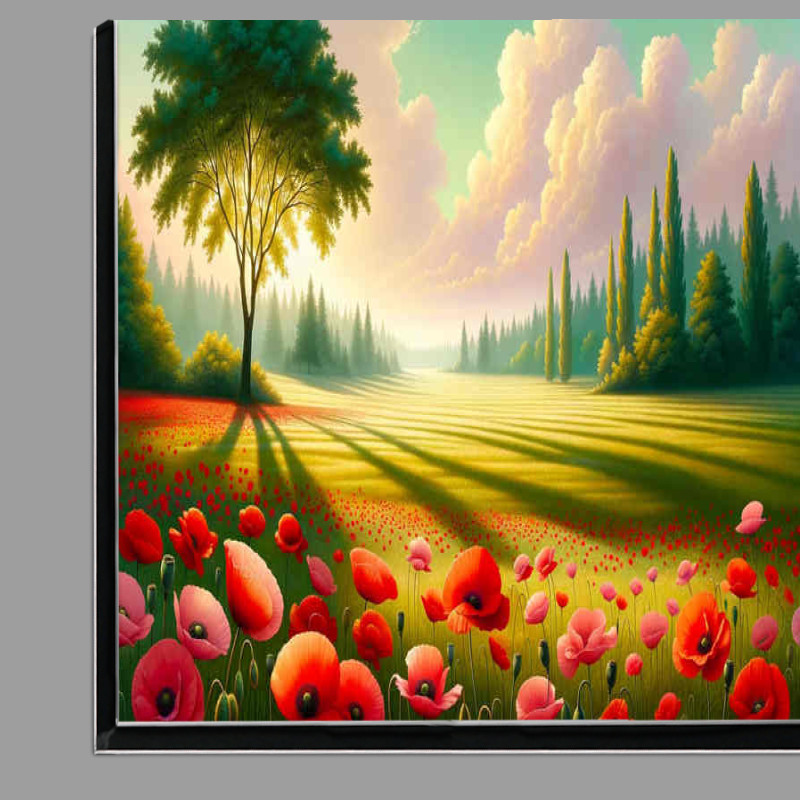 Buy Di-Bond : (Poppies Paradise a peaceful meadow set under a pastel sky)
