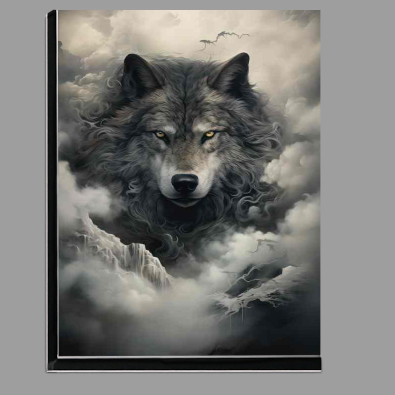 Buy Di-Bond : (Black and white wolf surrounded by mist and fog)