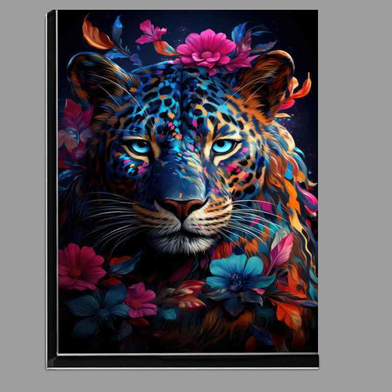Buy Di-Bond : (Colourful Leopard with deep blue eyes surrounded by flowers)