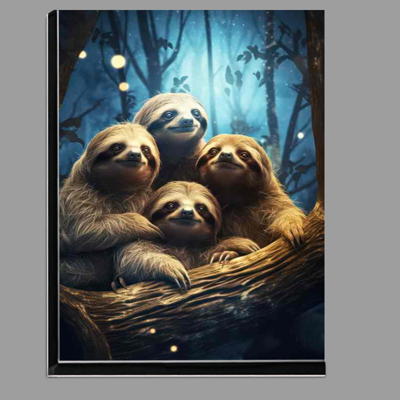 Buy Di-Bond : (Four Sloths together on a branch in the night time)