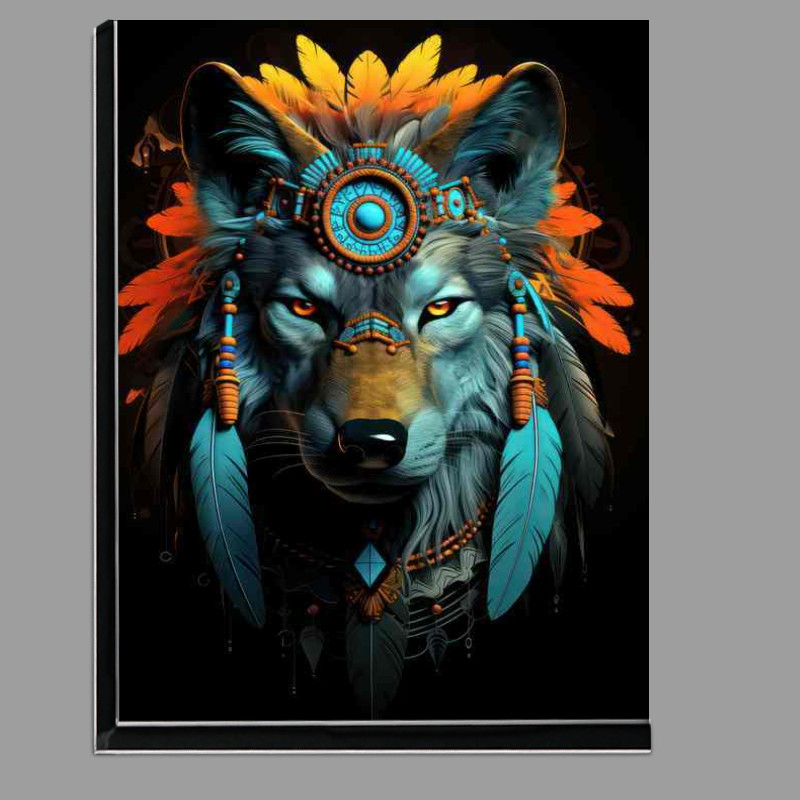 Buy Di-Bond : (Indian wolf with feathers on a black background)
