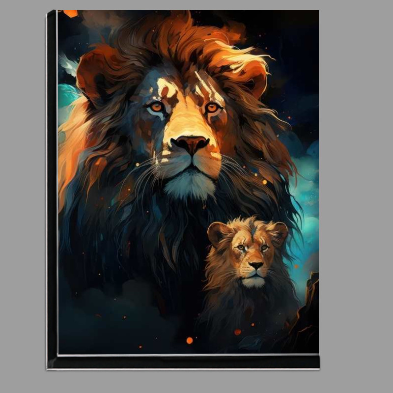 Buy Di-Bond : (Lion and baby lion cubo a black lion with baby)
