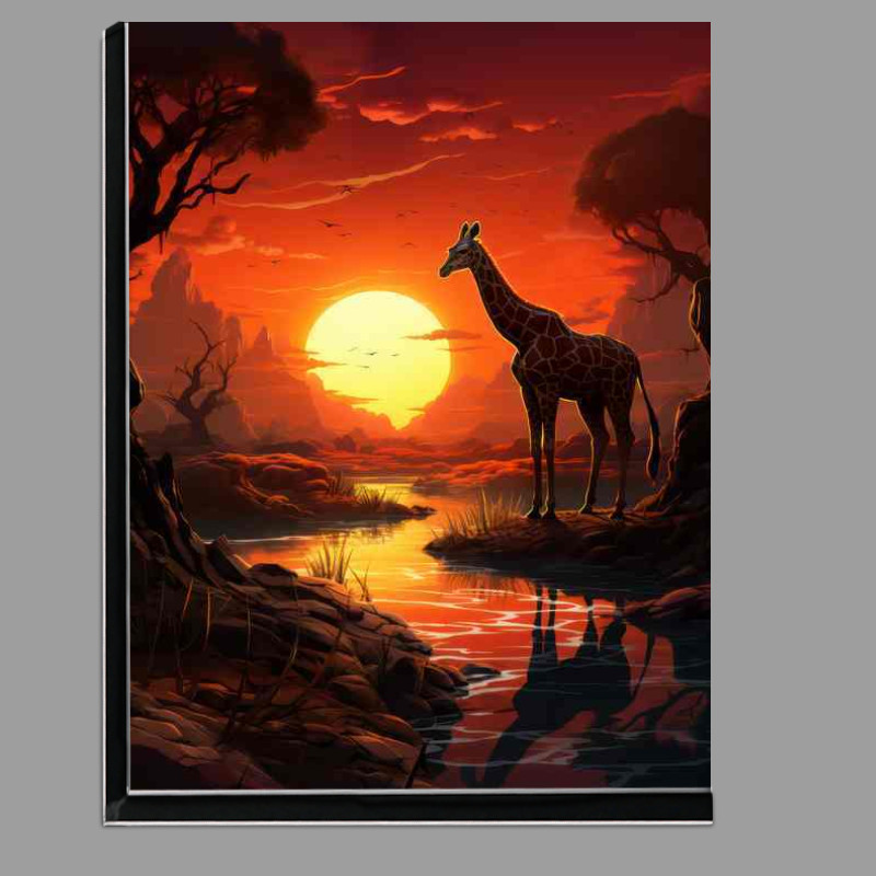 Buy Di-Bond : (Single giraffe in silhouette against an orange sun)