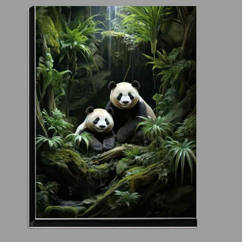 Buy Di-Bond : (Two pandas in the bamboo near a waterfall)