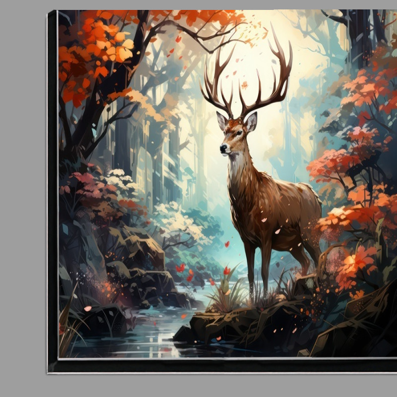 Buy Di-Bond : (A Deer in the forest with lots of trees and a stream)