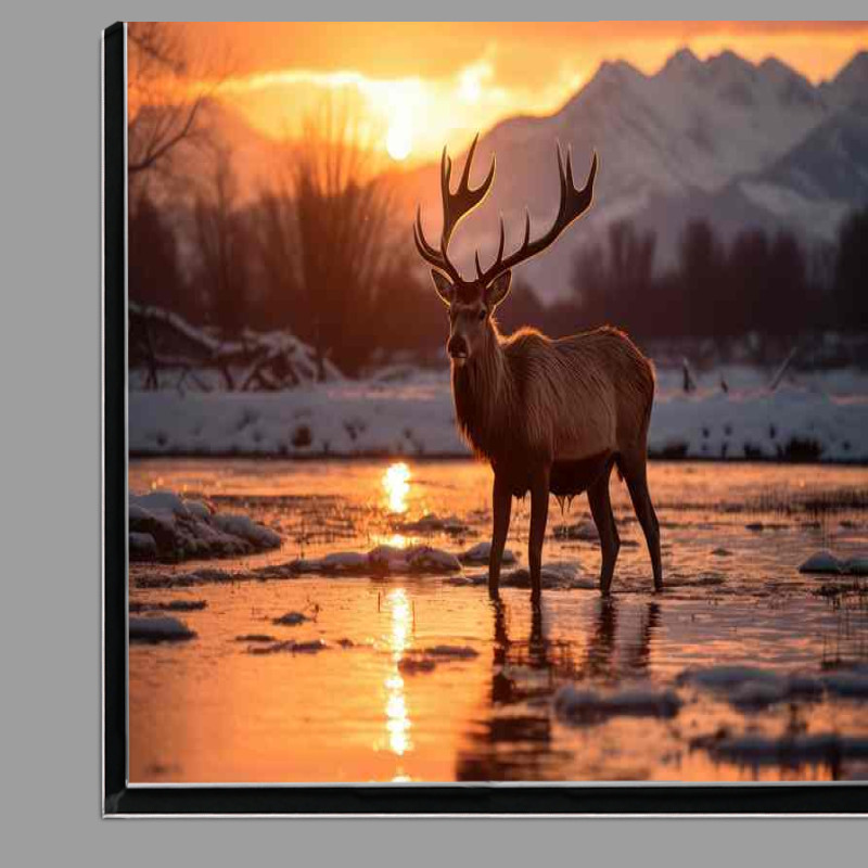 Buy Di-Bond : (Elk in the snow at sunset)