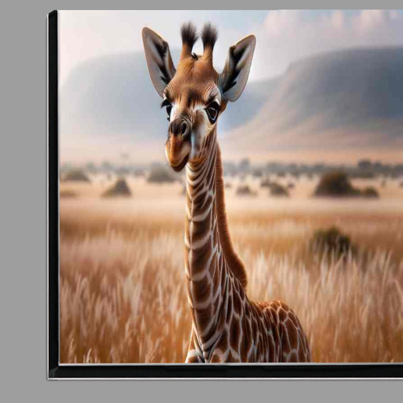 Buy Di-Bond : (Gentle Giants Offspring baby giraffe standing tall)