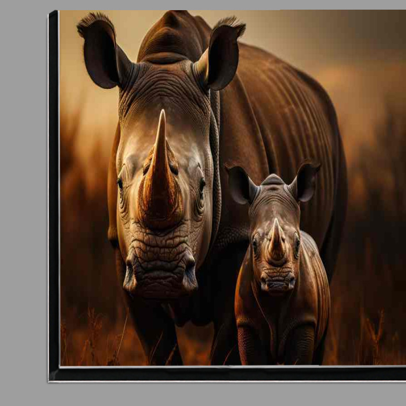 Buy Di-Bond : (Mama and child Rhino In the savannah malawi)