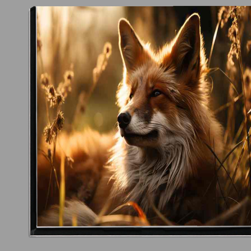 Buy Di-Bond : (Red Fox Laying in the grass at sunset)