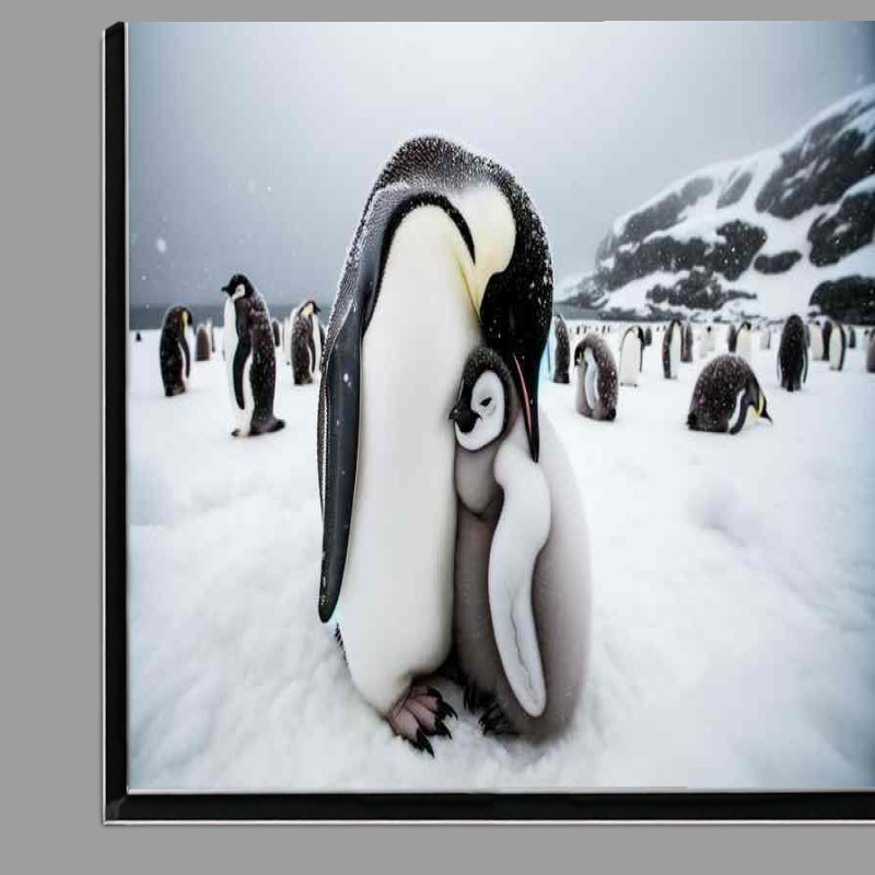 Buy Di-Bond : (Snowy Snuggles a penguin chick nestled against its parent)