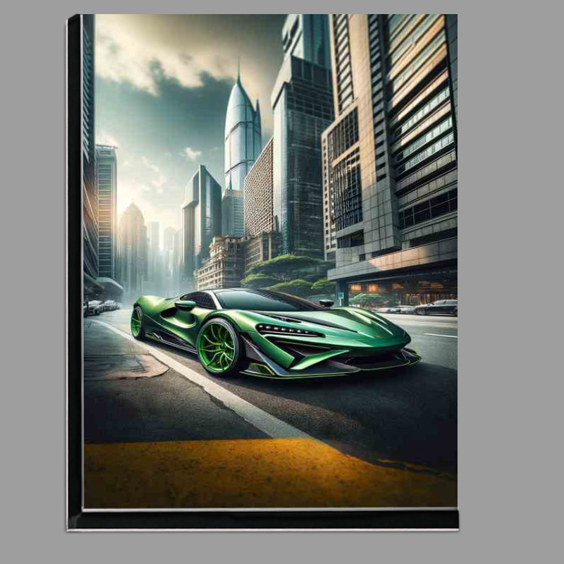 Buy Di-Bond : (Sleek Green Supercar in Urban Landscape)