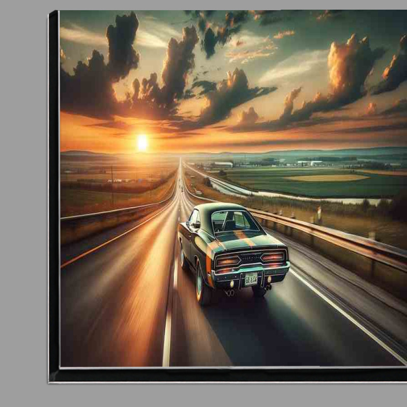 Buy Di-Bond : (Vintage Muscle Car Cruising on Highway at Sunset)