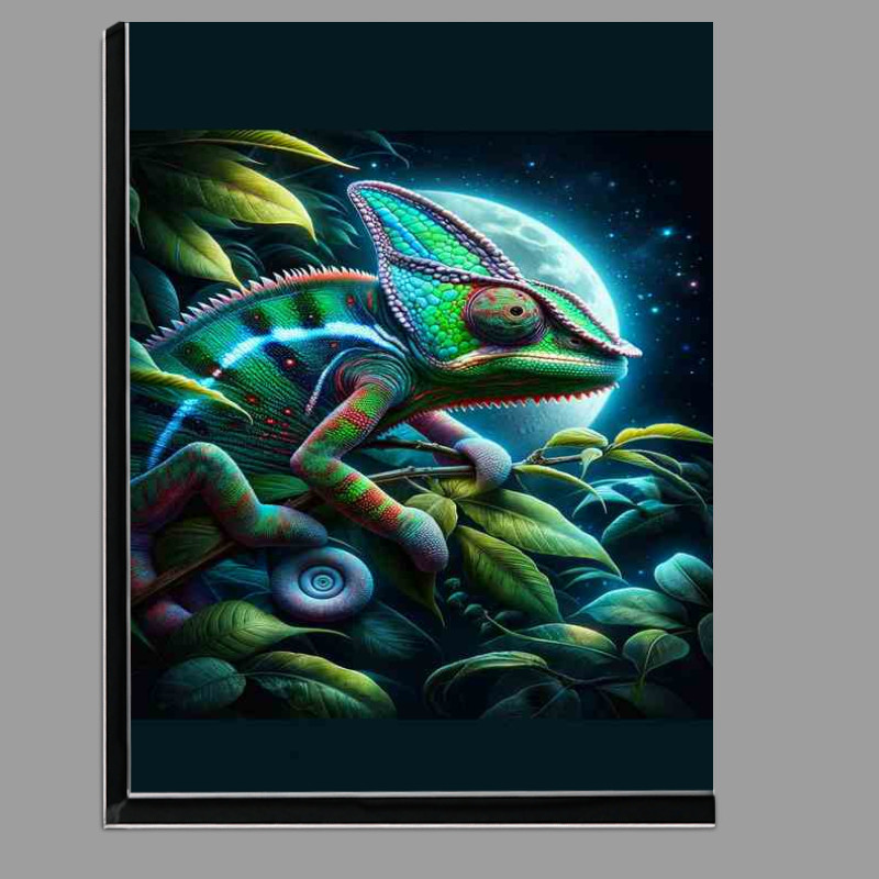 Buy Di-Bond : (Vibrant Chameleon on Nocturnal Foliage Backdrop)