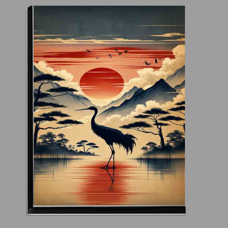Buy Di-Bond : (Majestic Crane Silhouette Asian Sunrise)