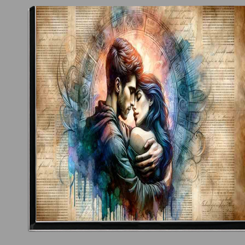 Buy Di-Bond : (Lovers Romantic Embrace Watercolor Newspaper Background)