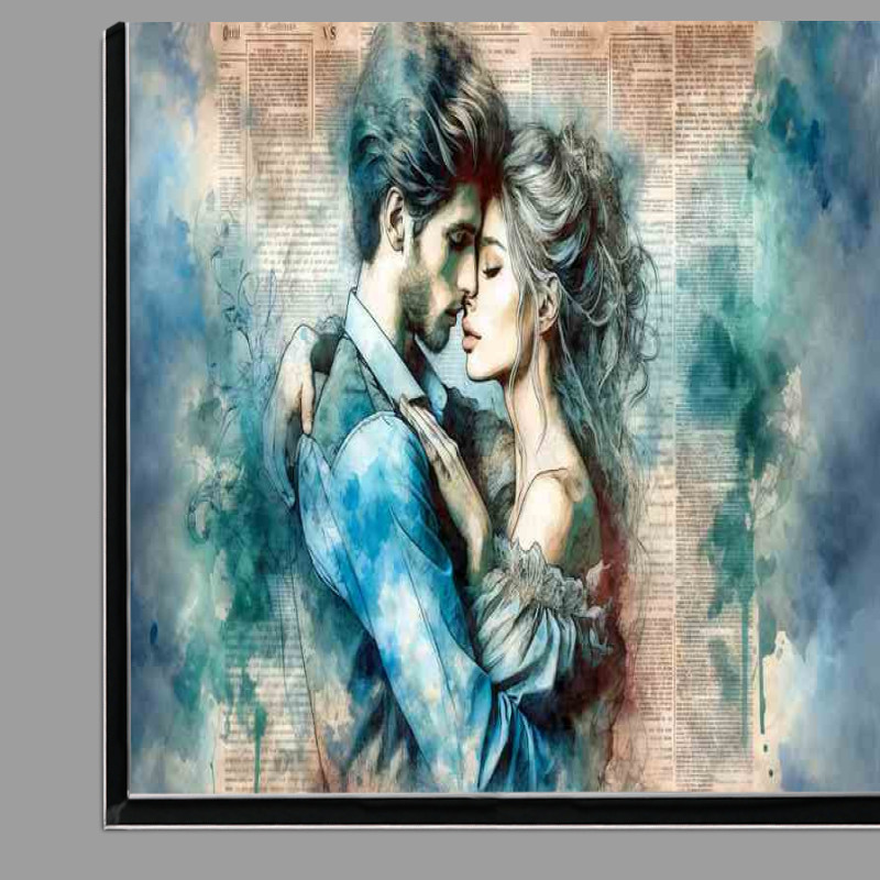 Buy Di-Bond : (The Romantic Embrace Watercolor Newspaper Background)
