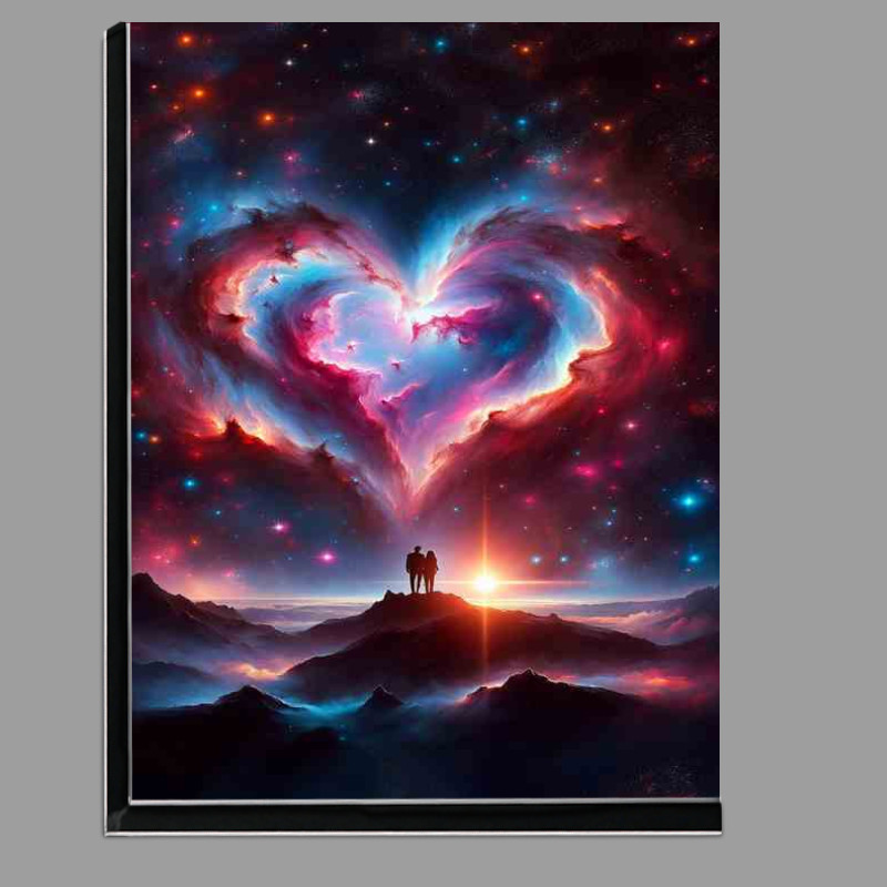 Buy Di-Bond : (Love Heart Nebula Couple Painting on the mountain top)