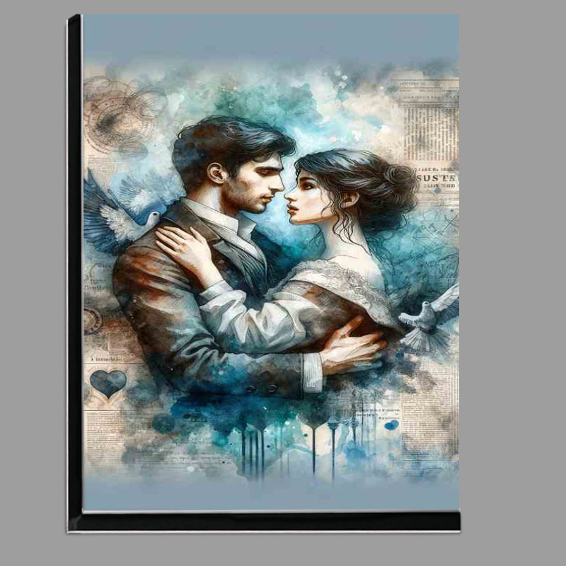 Buy Di-Bond : (Romantic Embrace Watercolor Newspaper Background)