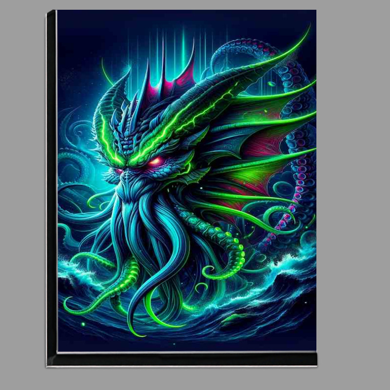 Buy Di-Bond : (A kraken head with striking neon colors against a deep sea)