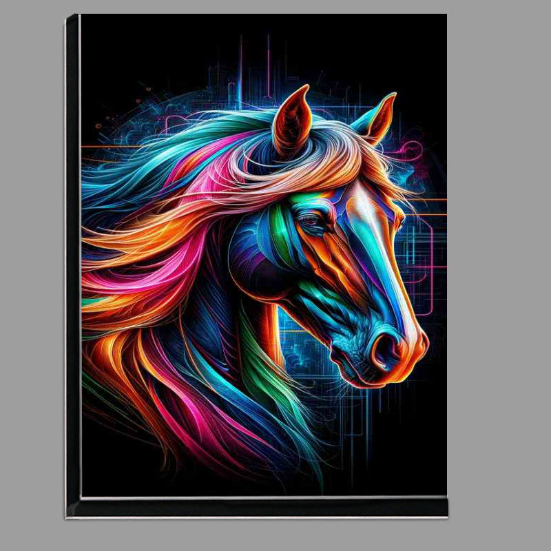 Buy Di-Bond : (A majestic horses head in neon art strength and beauty)