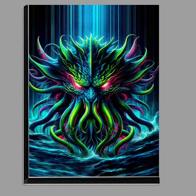 Buy Di-Bond : (A mythical kraken head illuminated with striking neon colors)