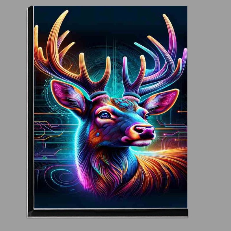 Buy Di-Bond : (A regal deers head in neon digital art natural grace)