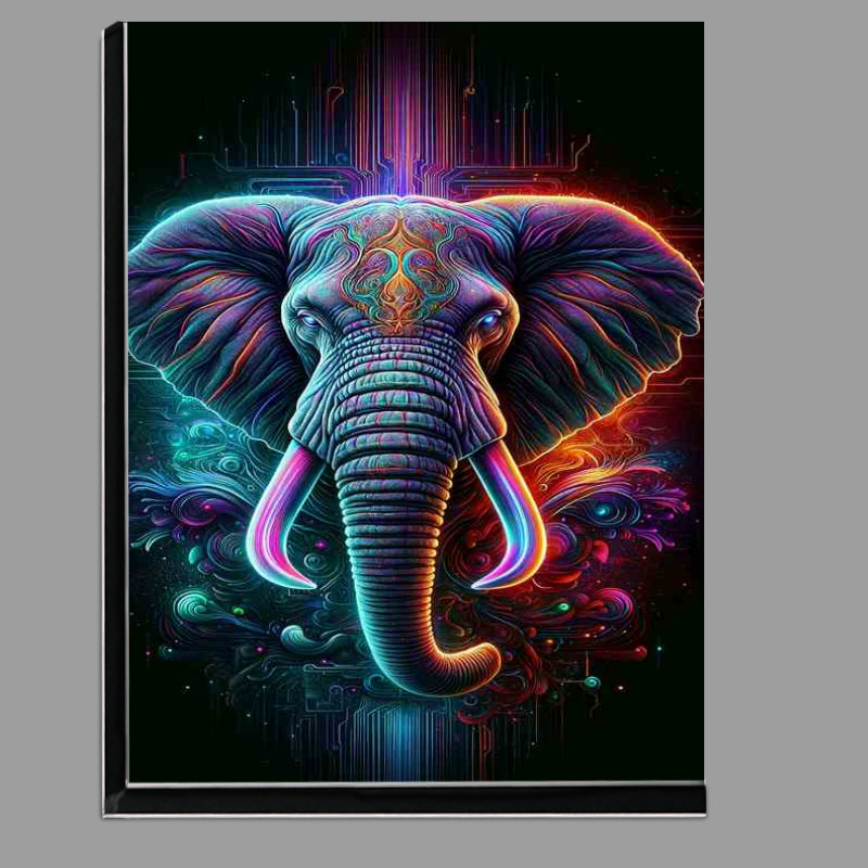 Buy Di-Bond : (Elephants head in neon art style embodying majesty)