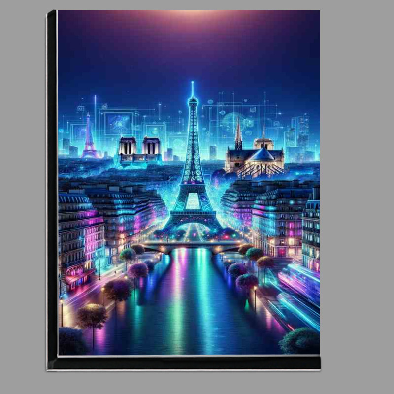 Buy Di-Bond : (Famous Paris skyline illuminated in dazzling neon colors)