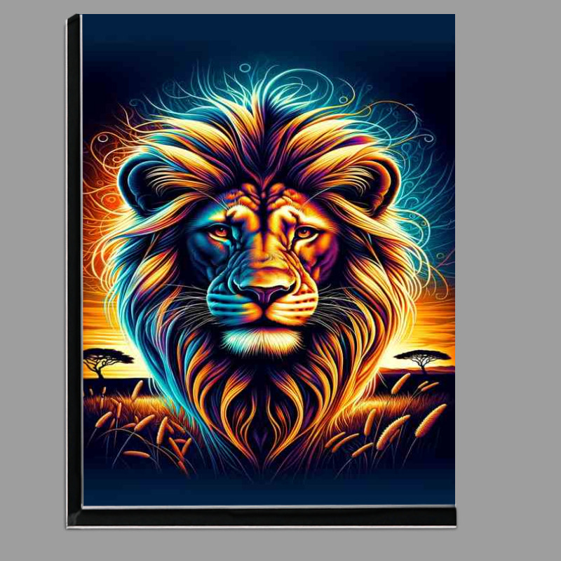 Buy Di-Bond : (Lions head in neon digital art style African savanna)