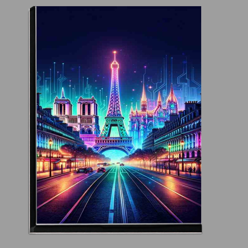 Buy Di-Bond : (Paris skyline illuminated in dazzling neon colors)