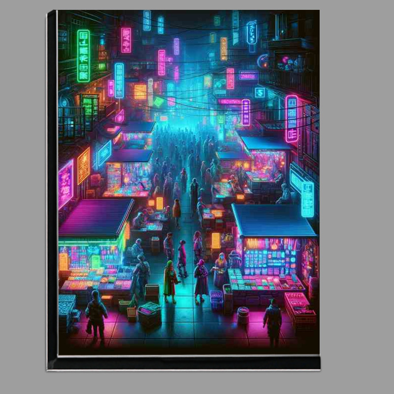 Buy Di-Bond : (Vertical portrait of a neon lit cyberpunk marketplace)