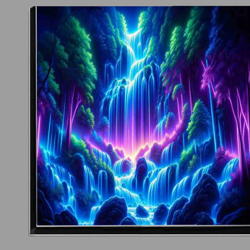 Buy Di-Bond : (A majestic neon waterfall in a lush forest)