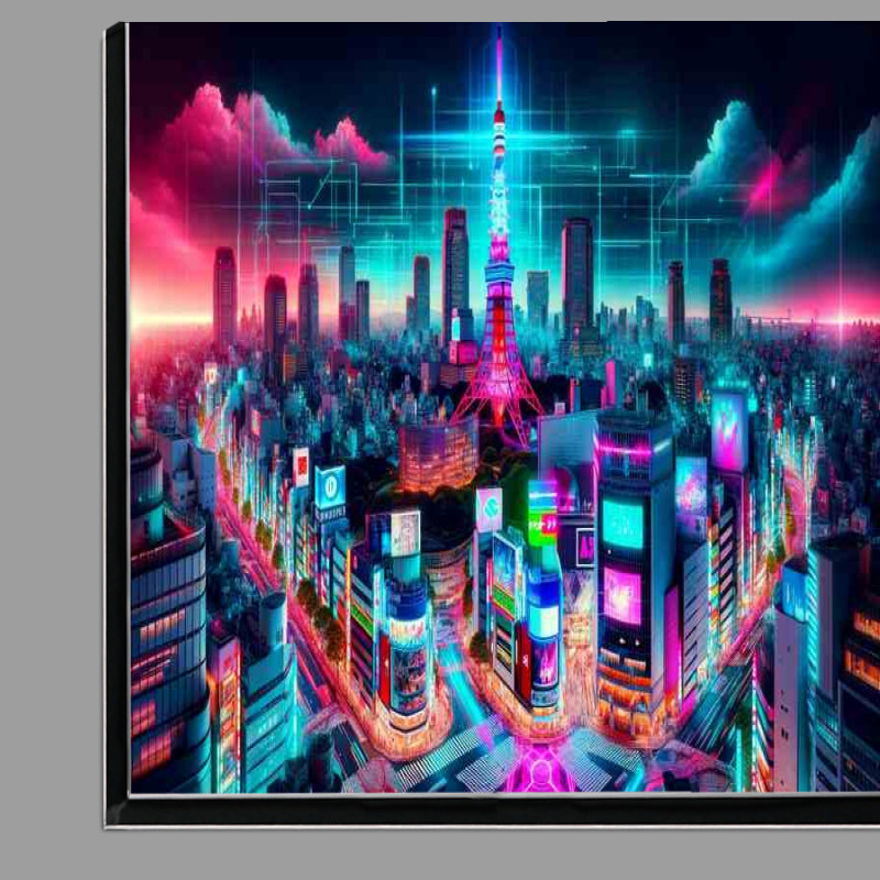 Buy Di-Bond : (A striking wide angle captivating Tokyo skyline neon colors)