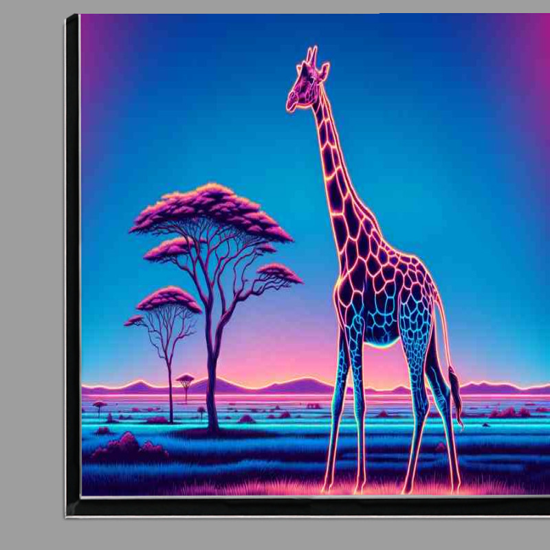 Buy Di-Bond : (Giraffe in a savannah landscape in a neon art style)