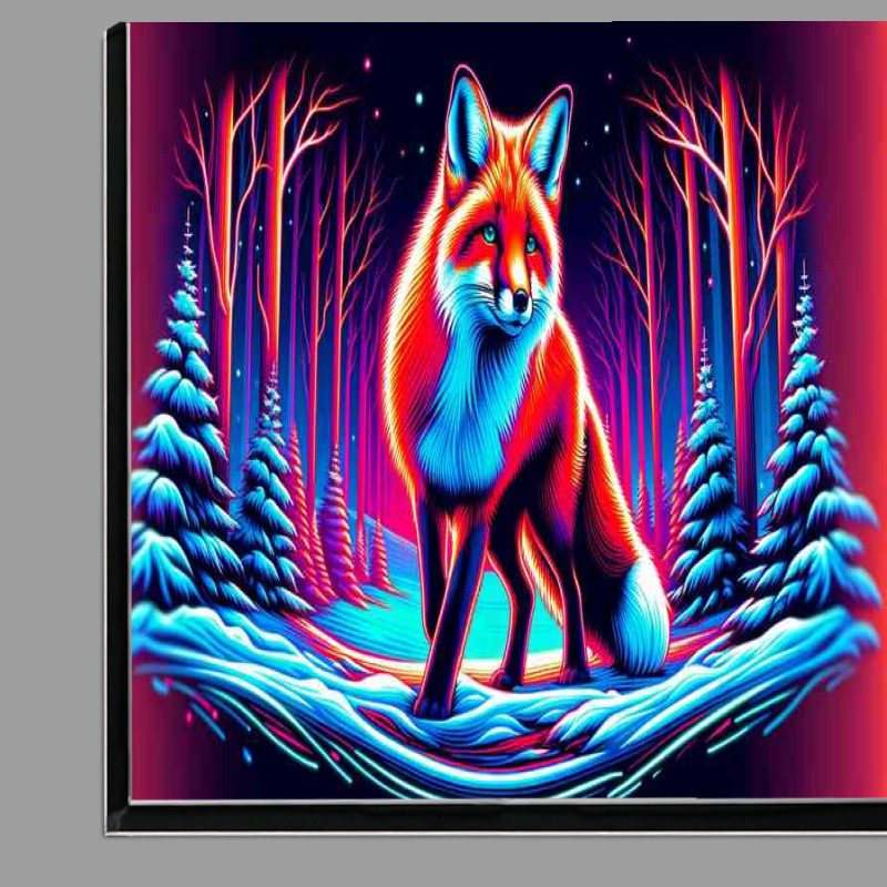 Buy Di-Bond : (Red fox in a snowy landscape neon art style)