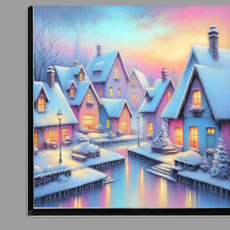 Buy Di-Bond : (Pastel Peace A Snowy Village at Dusk)