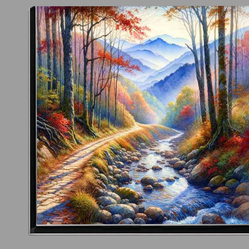 Buy Di-Bond : (Autumns Embrace A Mountain Trail in Watercolor Style)