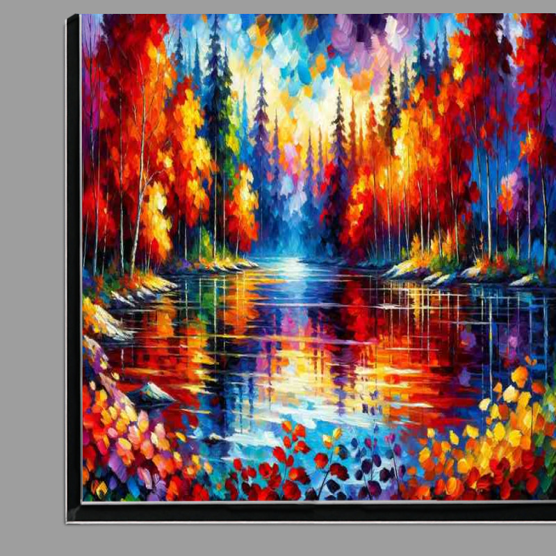 Buy Di-Bond : (Autumns Glow A Forest Lake in Fauvist Style)