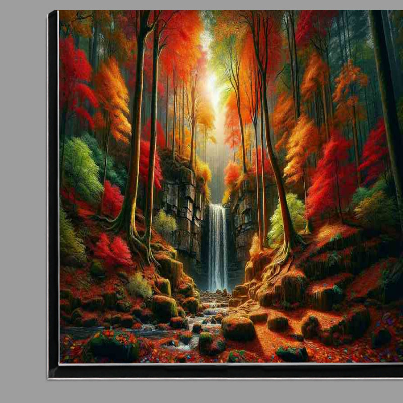 Buy Di-Bond : (Secluded autumn forest with a hidden waterfall)