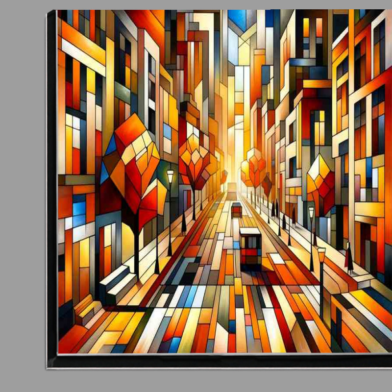 Buy Di-Bond : (Autumns Glow A City Street in Cubist Style)