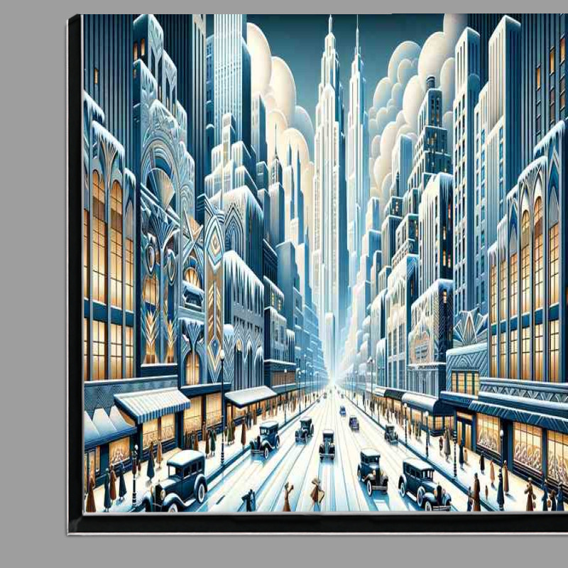 Buy Di-Bond : (Winters Embrace A Snowy Cityscape in Art Deco Style)