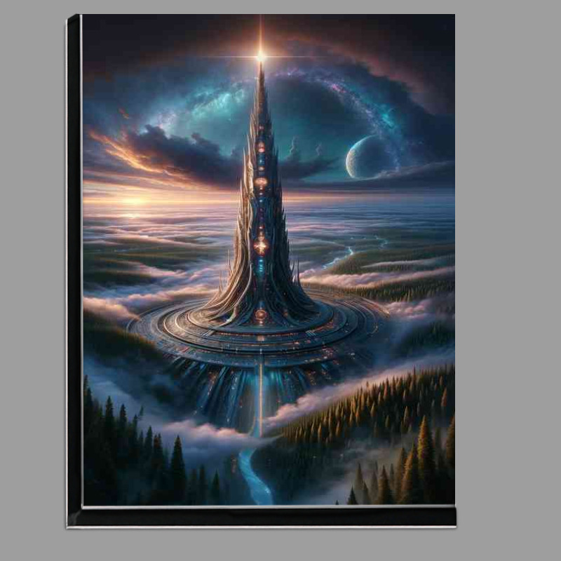 Buy Di-Bond : (A stunning vertical view from a fantasy planet captures a tower)