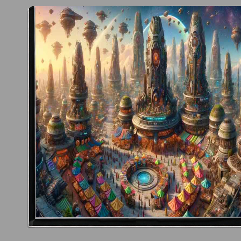 Buy Di-Bond : (A panoramic view from a fantasy planet a vibrant alien market)