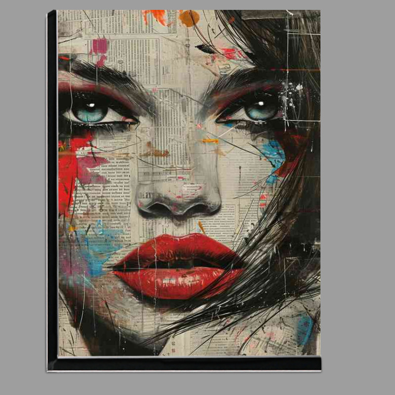 Buy Di-Bond : (Woman with red lips and blue eyes paper art)