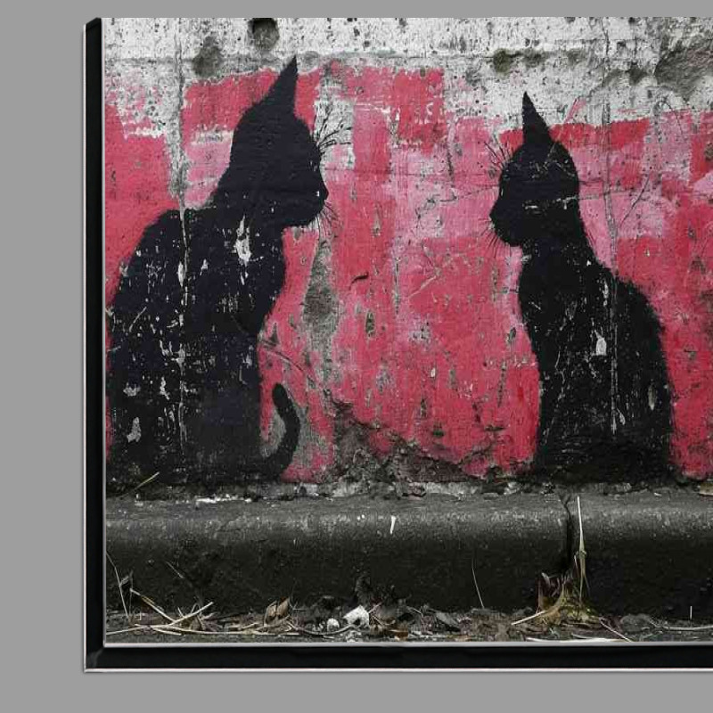Buy Di-Bond : (Black cats on a pink wall street art)