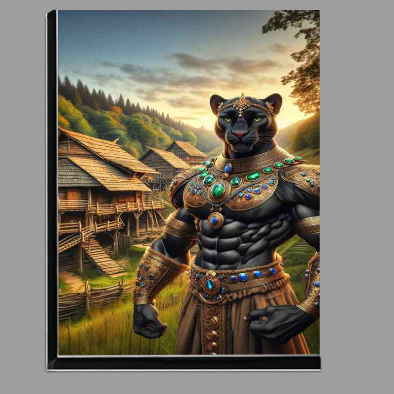 Buy Di-Bond : (Panther warrior stands in front of an ancient wooden village)
