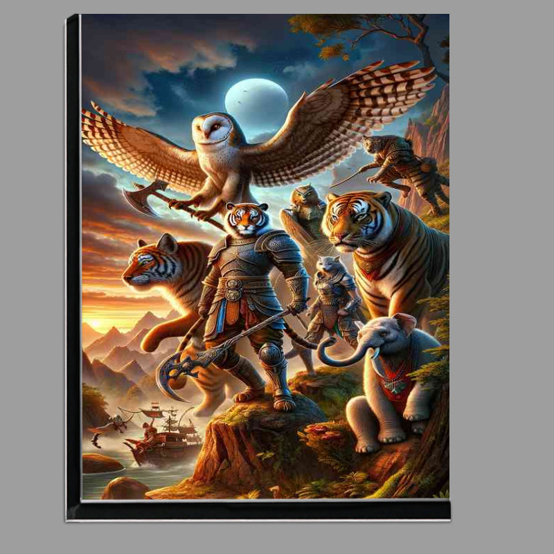 Buy Di-Bond : (Warrior animals in a fantastic composition the owl and tiger)