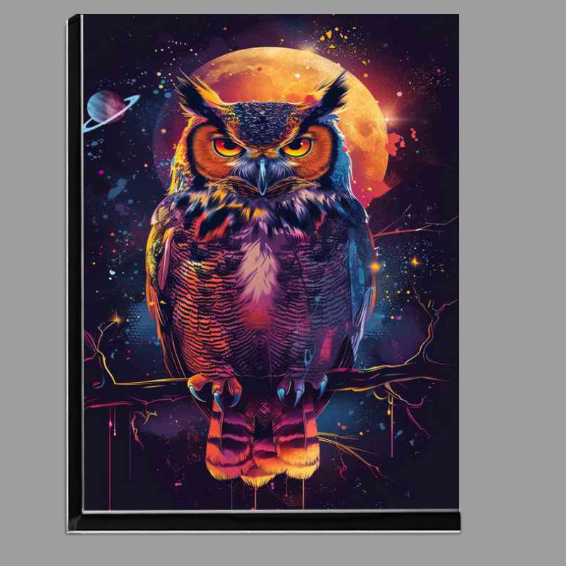 Buy Di-Bond : (Colourful Owl sitting in space enviroment)