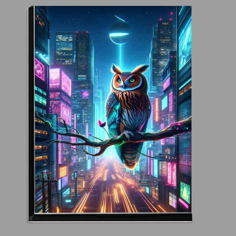 Buy Di-Bond : (Futuristic owl on a neon lit branch)